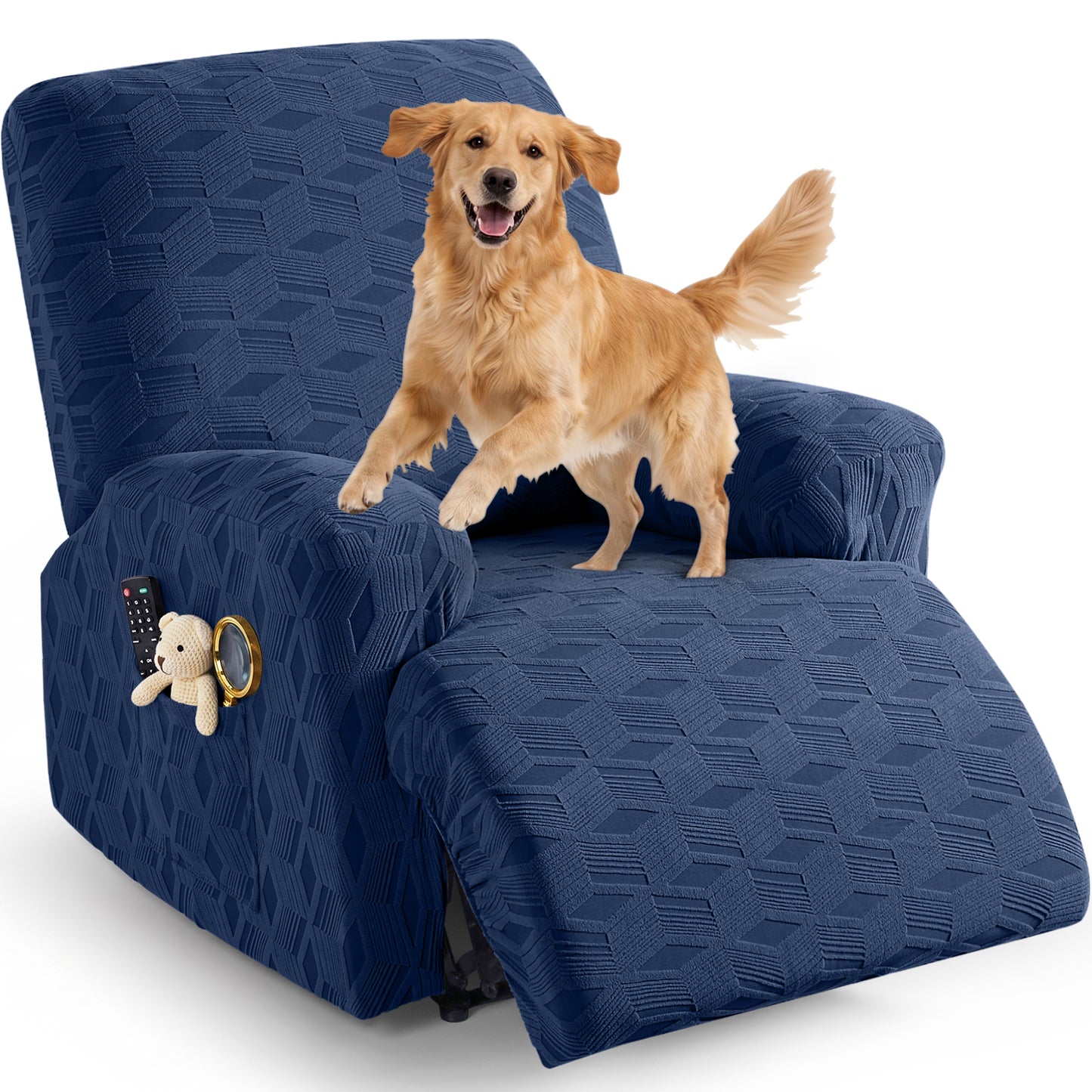 TAOCOCO Stretch  Recliner Chair Cover – 1 Seater in Dark blue pet friendly jacquard