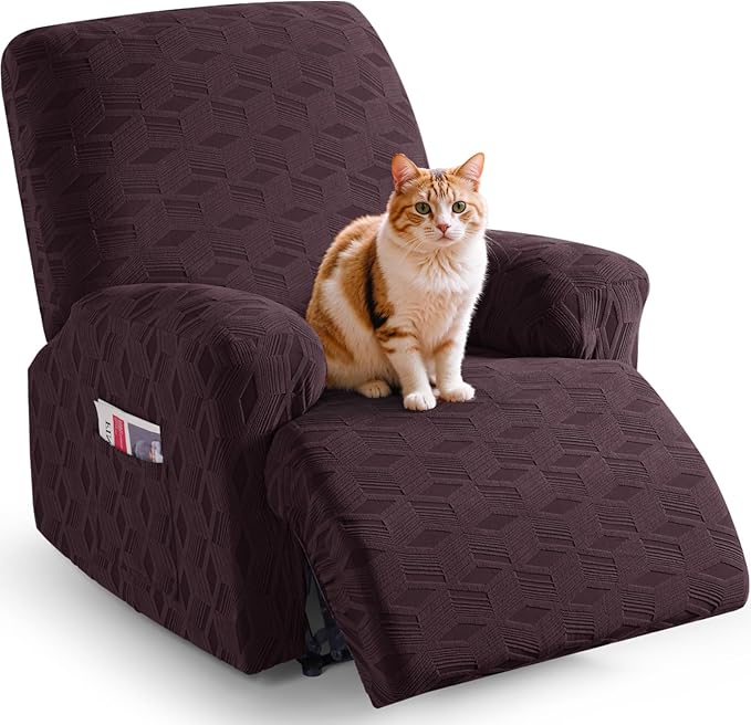 TAOCOCO Stretch  Recliner Chair Cover – 1 Seater in dark coffee  pet friendly jacquard