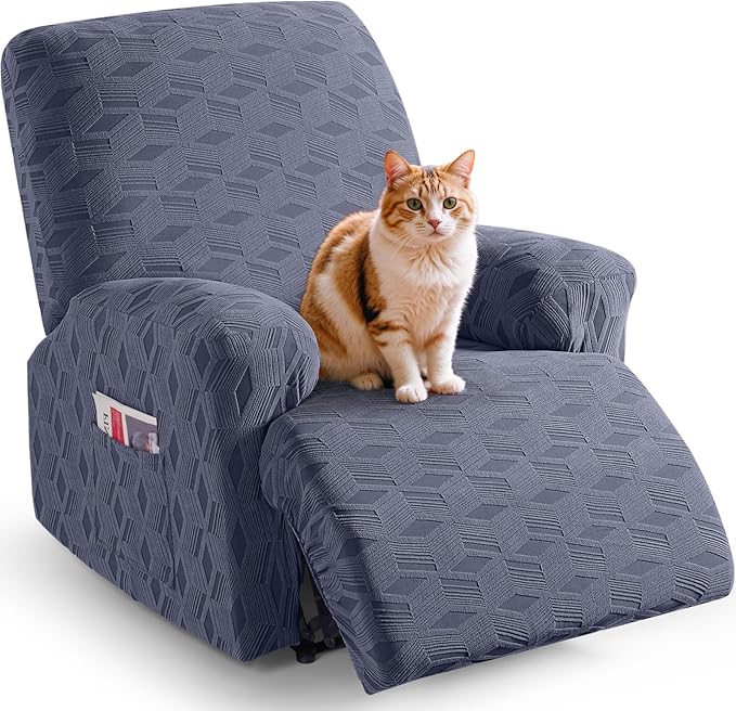TAOCOCO Stretch  Recliner Chair Cover – 1 Seater in grey pet friendly jacquard