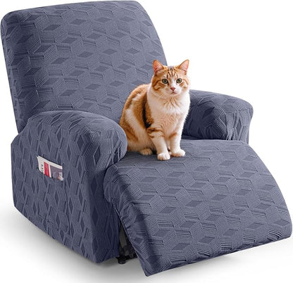 TAOCOCO Stretch  Recliner Chair Cover – 1 Seater in grey pet friendly jacquard