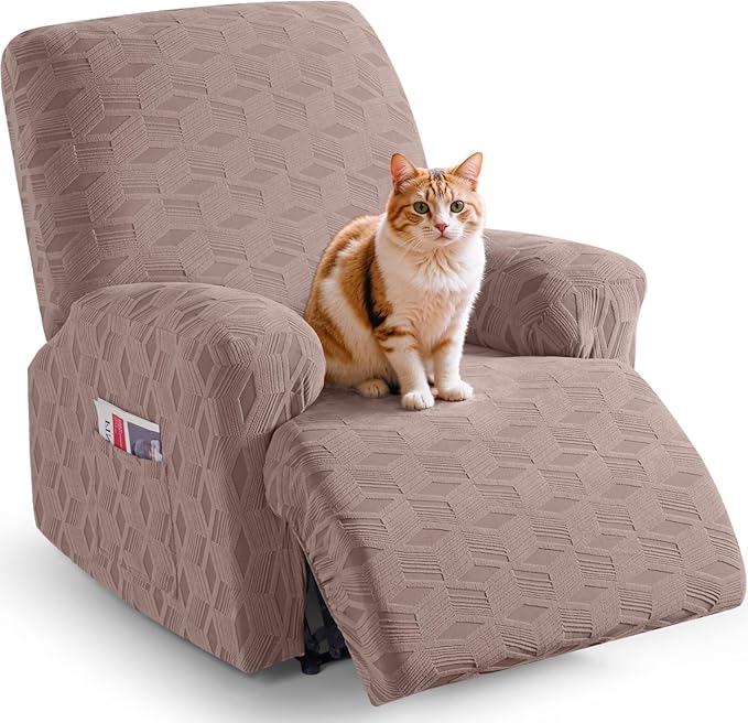 TAOCOCO Stretch  Recliner Chair Cover – 1 Seater in khaki pet friendly jacquard