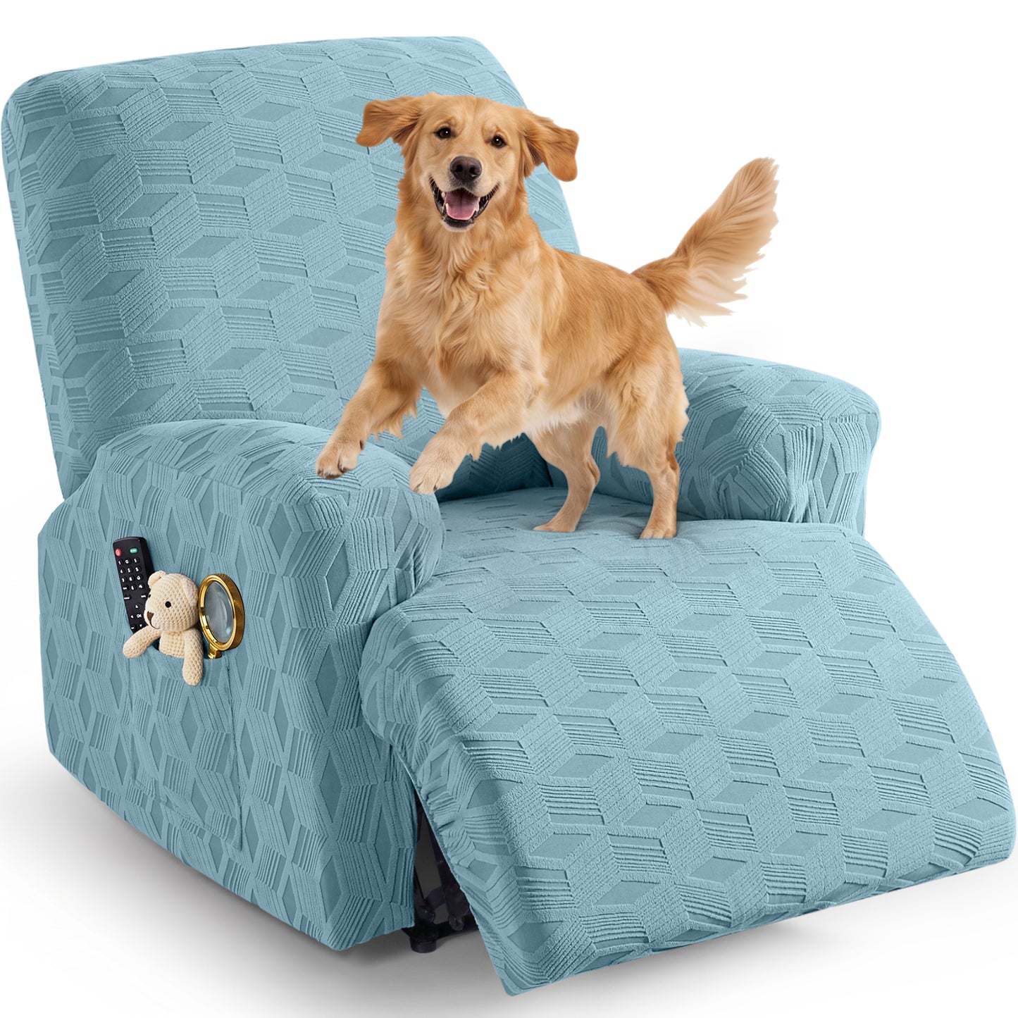 TAOCOCO Stretch  Recliner Chair Cover – 1 Seater in light blue pet friendly jacquard