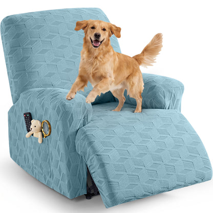 TAOCOCO Stretch  Recliner Chair Cover – 1 Seater in light blue pet friendly jacquard