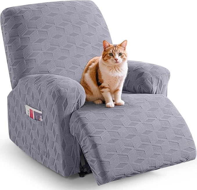 TAOCOCO Stretch  Recliner Chair Cover – 1 Seater in light grey pet friendly jacquard