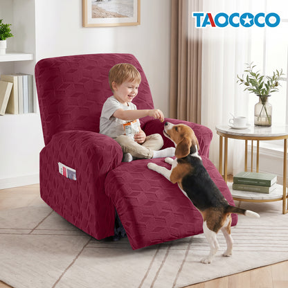 TAOCOCO Stretch  Recliner Chair Cover – 1xl Seater in burgundy pet friendly jacquard