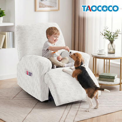 TAOCOCO Stretch  Recliner Chair Cover – 1xl Seater in cream white pet friendly jacquard