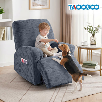 TAOCOCO Stretch  Recliner Chair Cover – 1xl Seater in dark blue pet friendly jacquard
