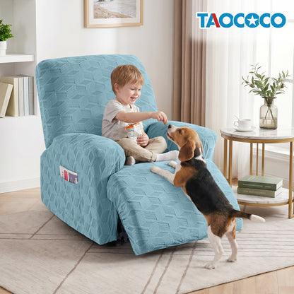TAOCOCO Stretch  Recliner Chair Cover – 1xl Seater in light blue pet friendly jacquard