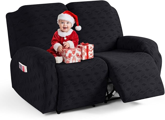 TAOCOCO Stretch  Recliner Chair Cover – 2 Seater in Black pet friendly jacquard