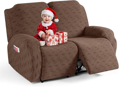 TAOCOCO Stretch  Recliner Chair Cover – 2 Seater in Brown pet friendly jacquard