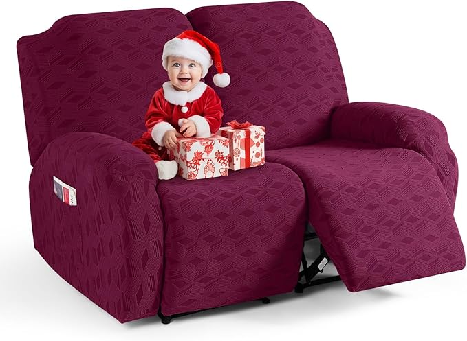 TAOCOCO Stretch  Recliner Chair Cover – 2 Seater in Burgundy pet friendly jacquard