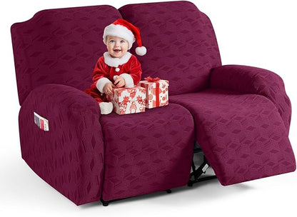 TAOCOCO Stretch  Recliner Chair Cover – 2 Seater in Burgundy pet friendly jacquard