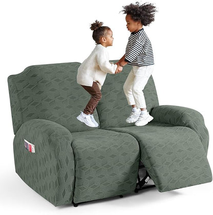 TAOCOCO Stretch  Recliner Chair Cover – 2 Seater in bean green pet friendly jacquard