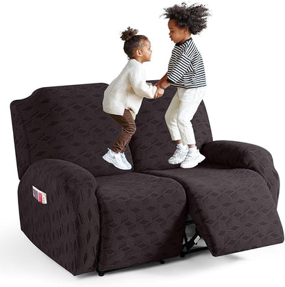 TAOCOCO Stretch  Recliner Chair Cover – 2 Seater in chocolate pet friendly jacquard