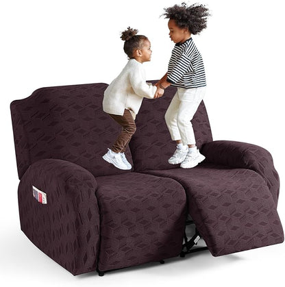 TAOCOCO Stretch  Recliner Chair Cover – 2 Seater in dark coffee  pet friendly jacquard