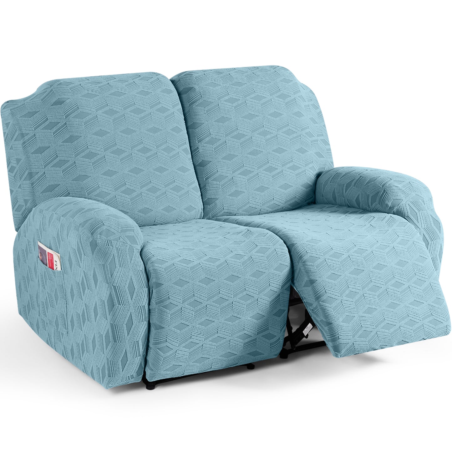 TAOCOCO Stretch  Recliner Chair Cover – 2 Seater in light blue pet friendly jacquard