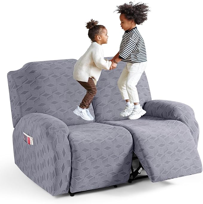 TAOCOCO Stretch  Recliner Chair Cover – 2 Seater in light greyi pet friendly jacquard