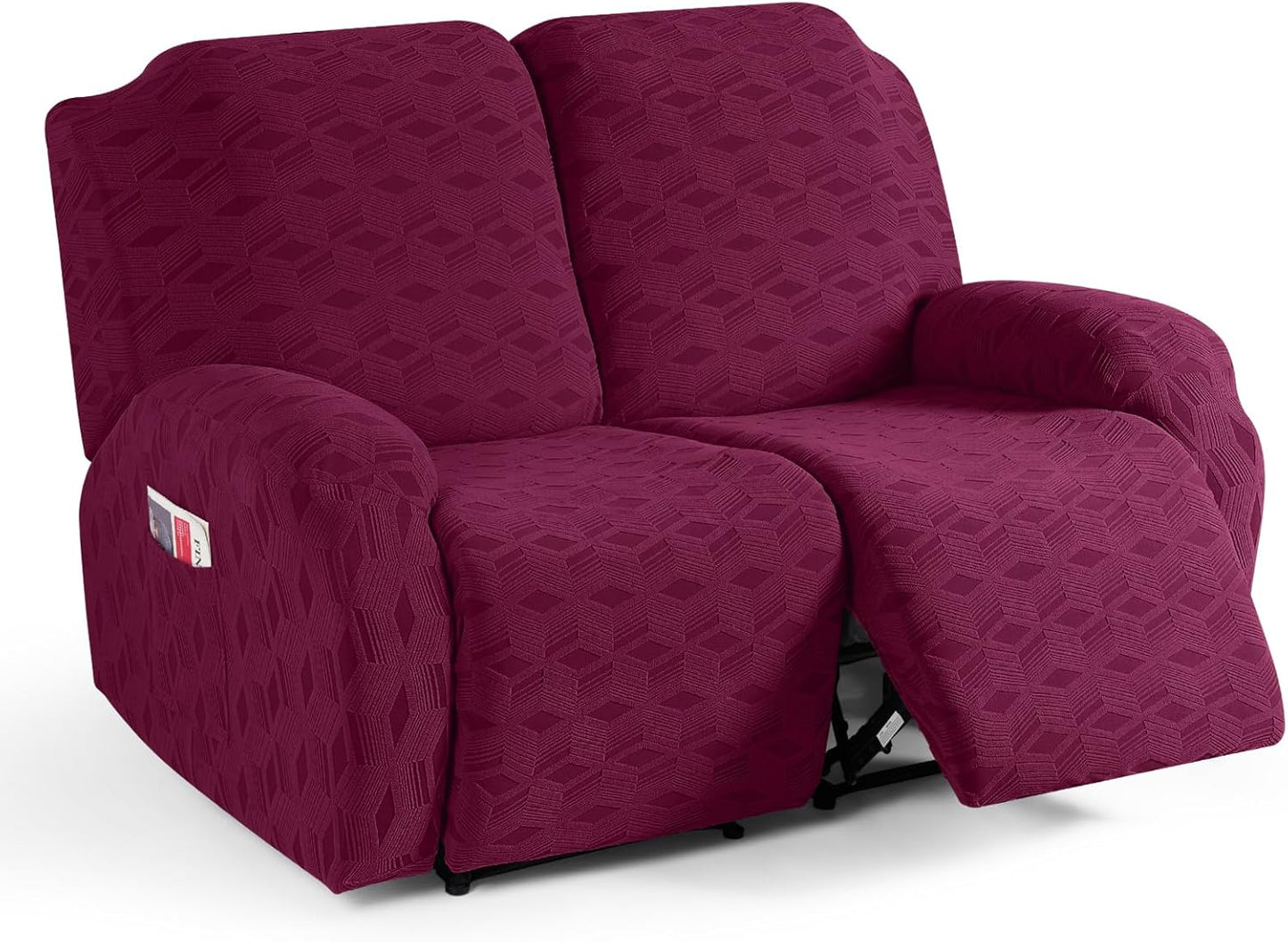 TAOCOCO Stretch  Recliner Chair Cover – 2 XL Seater in burgundy pet friendly jacquard