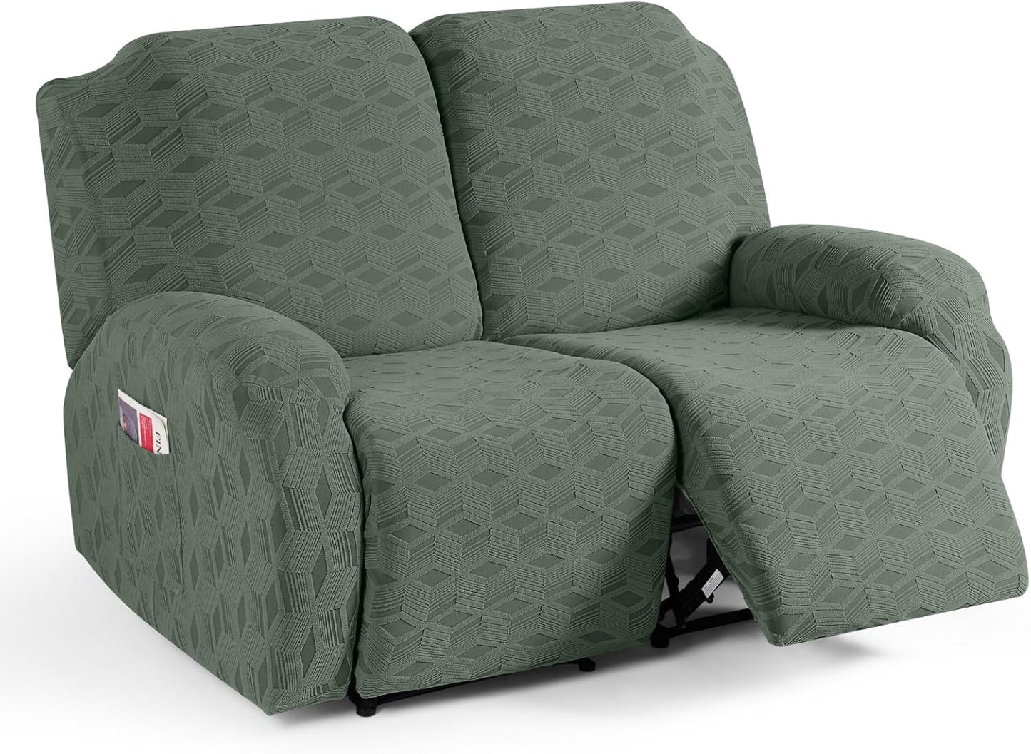 TAOCOCO Stretch  Recliner Chair Cover – 2 XL Seater in bean green  pet friendly jacquard
