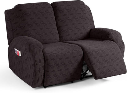 TAOCOCO Stretch  Recliner Chair Cover – 2 XL Seater in chocolate pet friendly jacquard