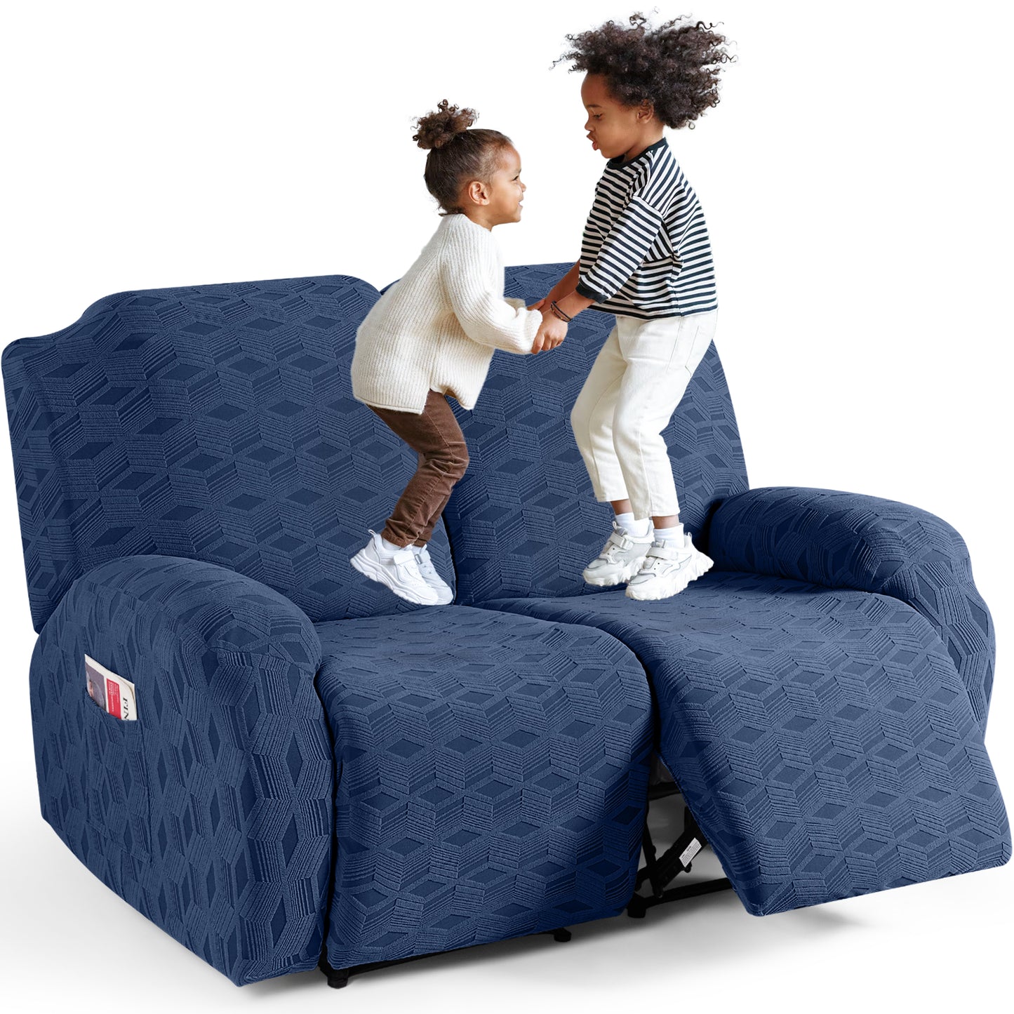 TAOCOCO Stretch  Recliner Chair Cover – 2 XL Seater in Dark blue pet friendly jacquard