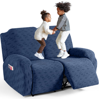 TAOCOCO Stretch  Recliner Chair Cover – 2 XL Seater in Dark blue pet friendly jacquard