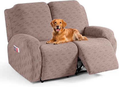 TAOCOCO Stretch  Recliner Chair Cover – 2 XL Seater in khaki pet friendly jacquard
