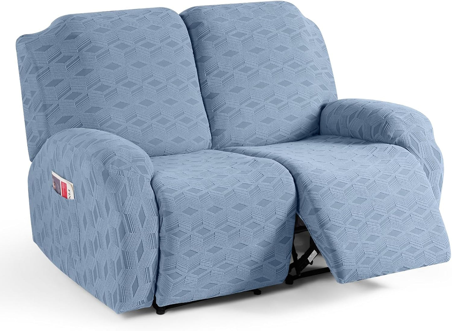 TAOCOCO Stretch  Recliner Chair Cover – 2 XL Seater in light blue pet friendly jacquard