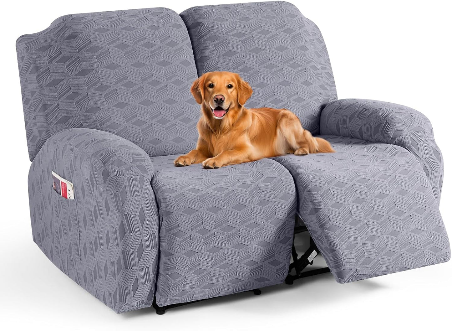 TAOCOCO Stretch  Recliner Chair Cover – 2 XL Seater in light grey pet friendly jacquard