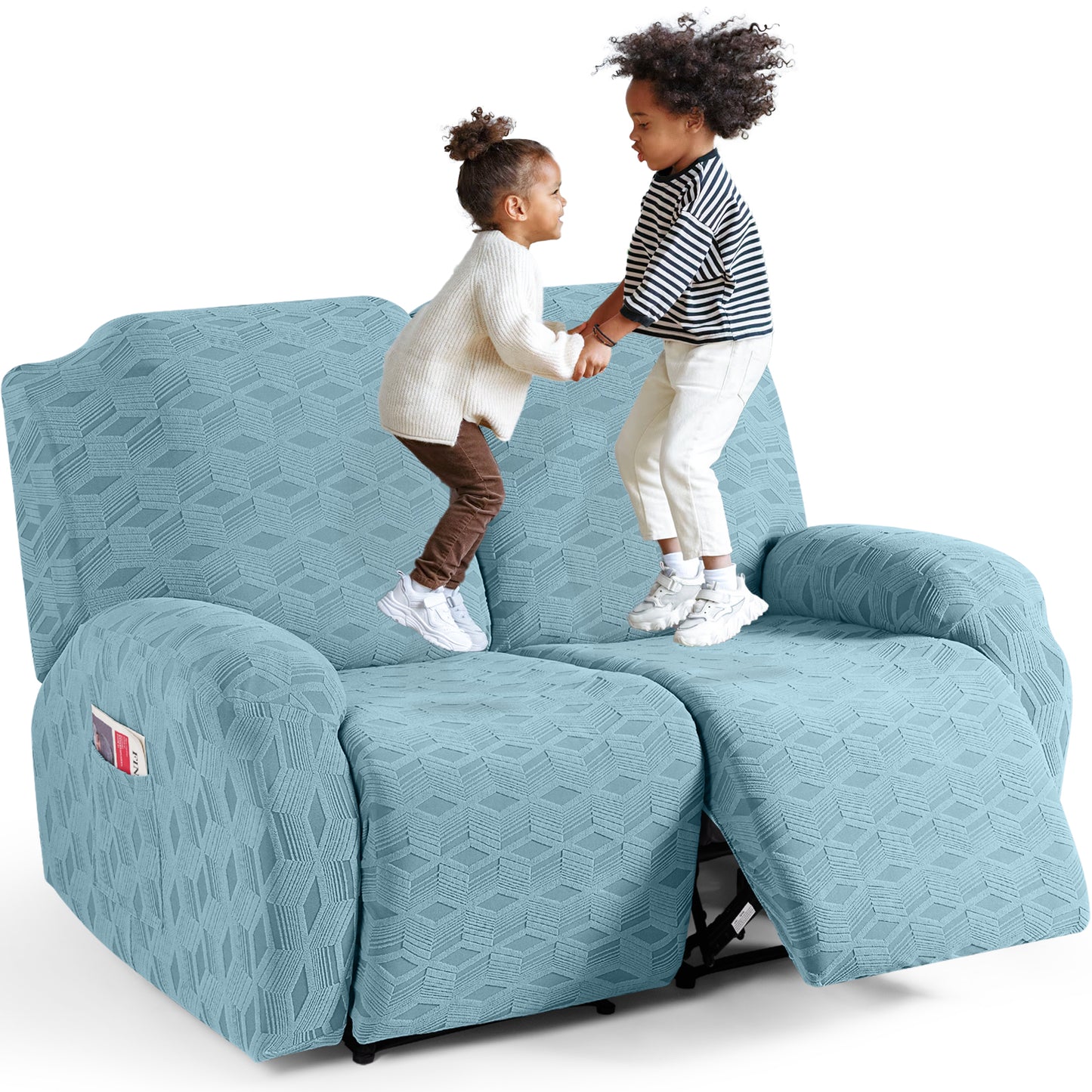 TAOCOCO Stretch  Recliner Chair Cover – 2xl Seater in light blue pet friendly jacquard