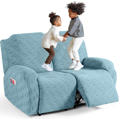TAOCOCO Stretch  Recliner Chair Cover – 2xl Seater in light blue pet friendly jacquard