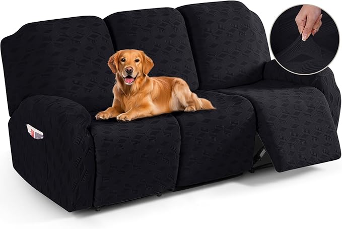 TAOCOCO Stretch  Recliner Chair Cover – 3 Seater in Black pet friendly jacquard