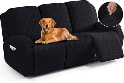 TAOCOCO Stretch  Recliner Chair Cover – 3 Seater in Black pet friendly jacquard