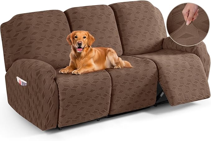 TAOCOCO Stretch  Recliner Chair Cover – 3 Seater in Brown pet friendly jacquard