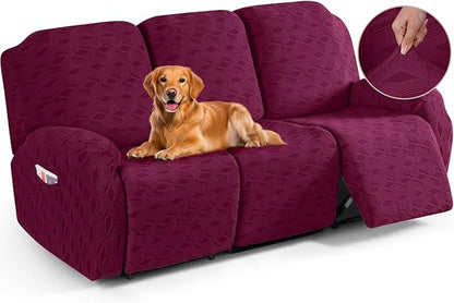 TAOCOCO Stretch  Recliner Chair Cover – 3 Seater in Burgundy pet friendly jacquard