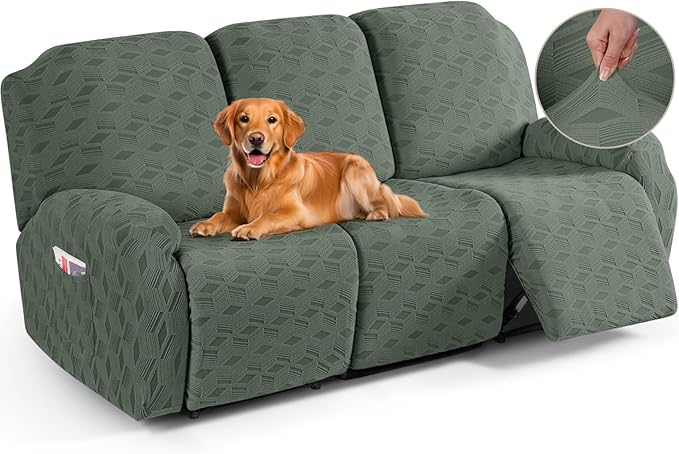 TAOCOCO Stretch  Recliner Chair Cover – 3 Seater in bean green pet friendly jacquard