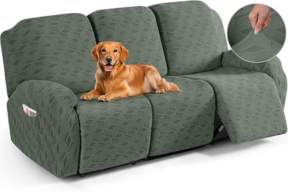 TAOCOCO Stretch  Recliner Chair Cover – 3 Seater in bean green pet friendly jacquard