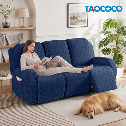 TAOCOCO Stretch  Recliner Chair Cover – 3 Seater in Dark blue pet friendly jacquard