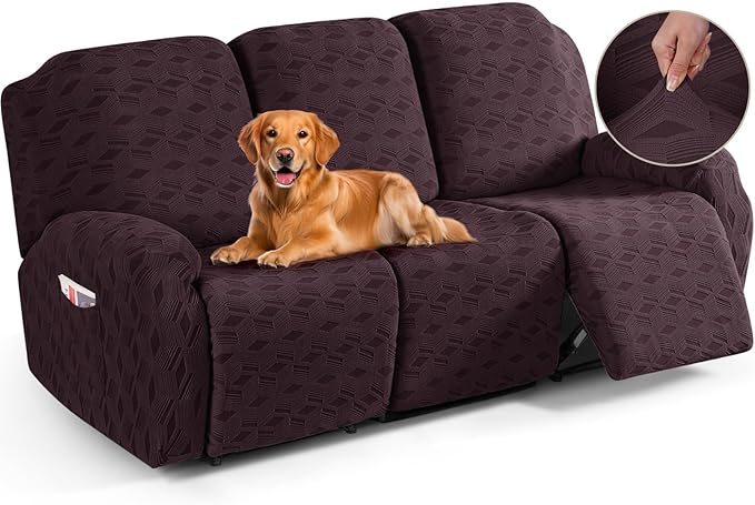 TAOCOCO Stretch  Recliner Chair Cover – 3 Seater in dark coffee  pet friendly jacquard