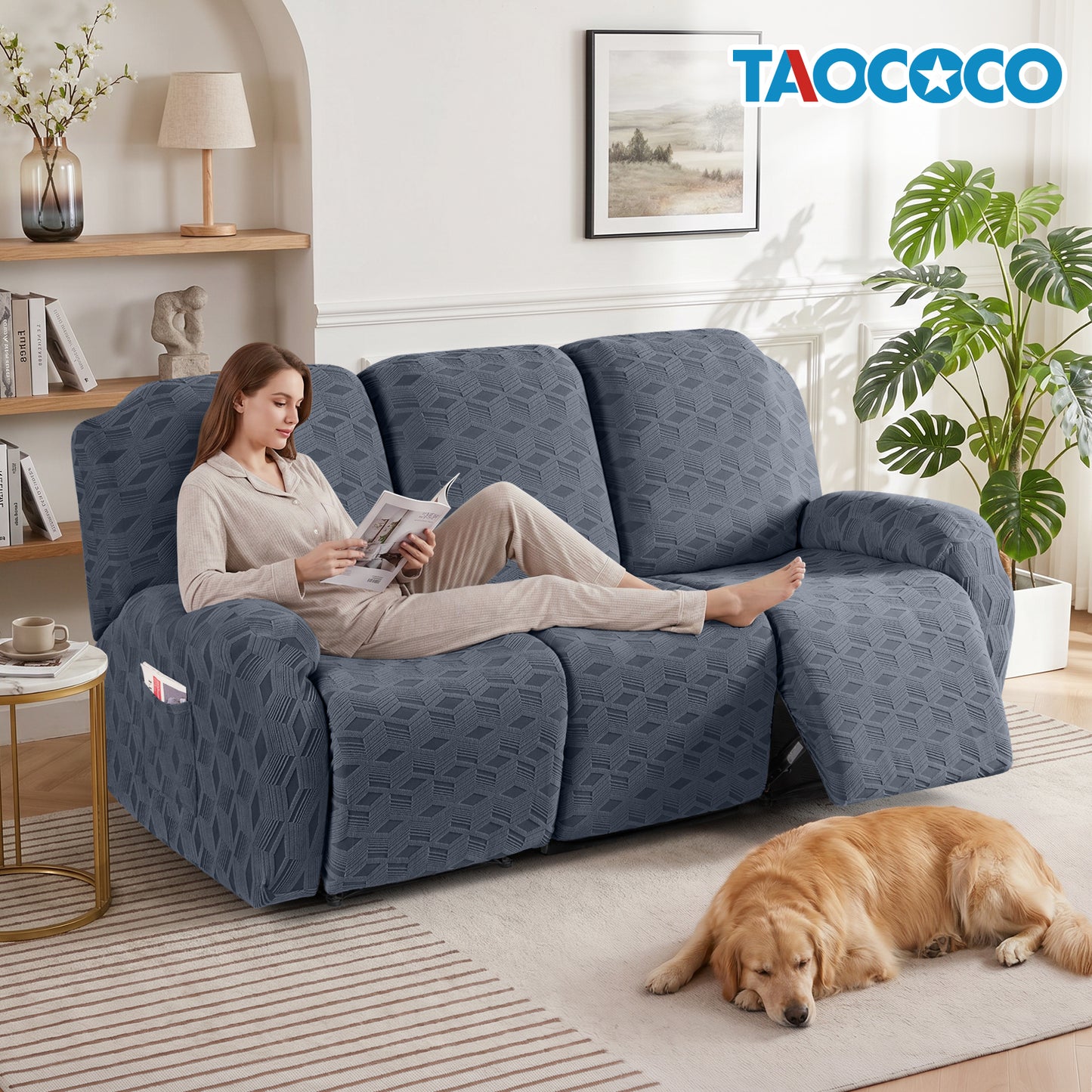 TAOCOCO Stretch  Recliner Chair Cover – 3 Seater in Dark Grey pet friendly jacquard