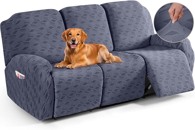 TAOCOCO Stretch  Recliner Chair Cover – 3 Seater in dark grey pet friendly jacquard