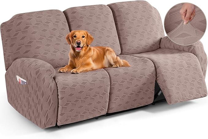 TAOCOCO Stretch  Recliner Chair Cover – 3 Seater in khaki pet friendly jacquard