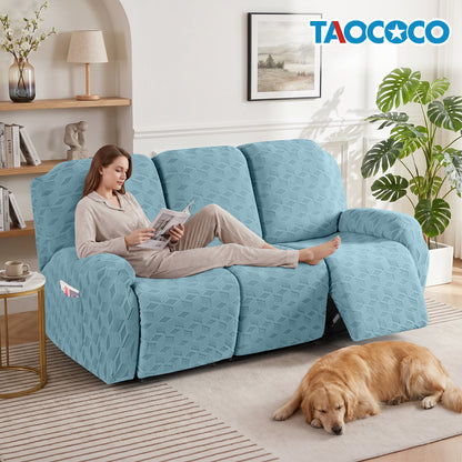 TAOCOCO Stretch  Recliner Chair Cover – 3 Seater in light blue pet friendly jacquard
