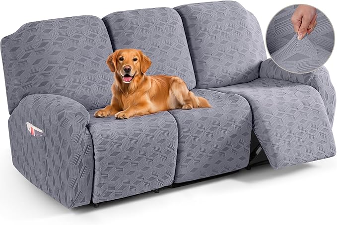 TAOCOCO Stretch  Recliner Chair Cover – 3 Seater in light grey pet friendly jacquard