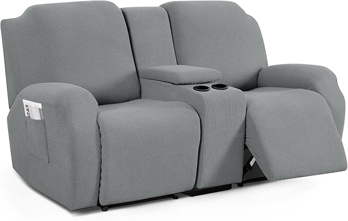 TAOCOCO Stretch Loveseat Cover for 2-Seat Recliner Couch with Middle Console in Dusty Grey – Pet Friendly