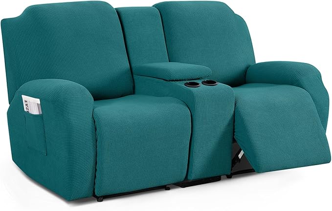 TAOCOCO Stretch Loveseat Cover for 2-Seat Recliner Couch with Middle Console in Peacock-Blue – Pet Friendly