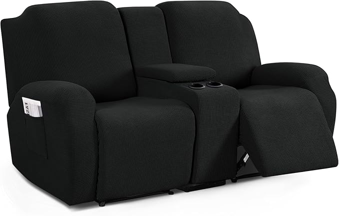 TAOCOCO Stretch Loveseat Cover for 2-Seat Recliner Couch with Middle Console in Black – Pet Friendly