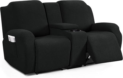 TAOCOCO Stretch Loveseat Cover for 2-Seat Recliner Couch with Middle Console in Black – Pet Friendly