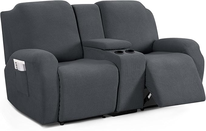 TAOCOCO Stretch Loveseat Cover for 2-Seat Recliner Couch with Middle Console in charcoal gray – Pet Friendly