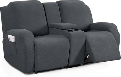 TAOCOCO Stretch Loveseat Cover for 2-Seat Recliner Couch with Middle Console in charcoal gray – Pet Friendly